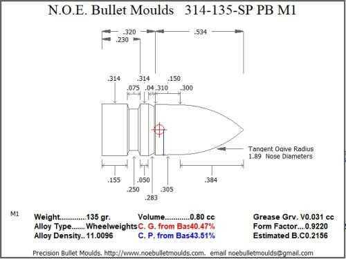 Bullet Mold 2 Cavity Aluminum .314 caliber Plain Base 135 Grains with Spire point profile type. Designed for use in