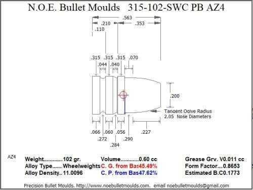 Bullet Mold 2 Cavity Aluminum .315 caliber Plain Base 102 Grains with Semiwadcutter profile type. Designed for use i
