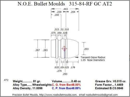 Bullet Mold 2 Cavity Aluminum .315 caliber Gas Check 84 Grains with Round/Flat nose profile type. Designed for use i