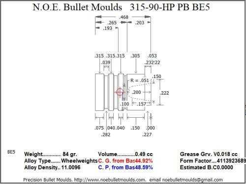 Bullet Mold 4 Cavity Brass .315 caliber Plain Base 90 Grains with a Wadcutter profile type. Designed for use in .32 S&