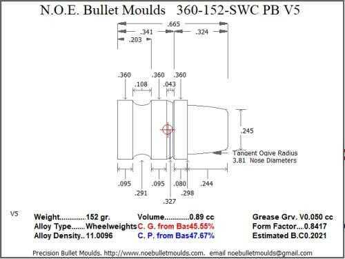 Bullet Mold 3 Cavity Aluminum .360 caliber Plain Base 152 Grains with Semiwadcutter profile type. An all time classi