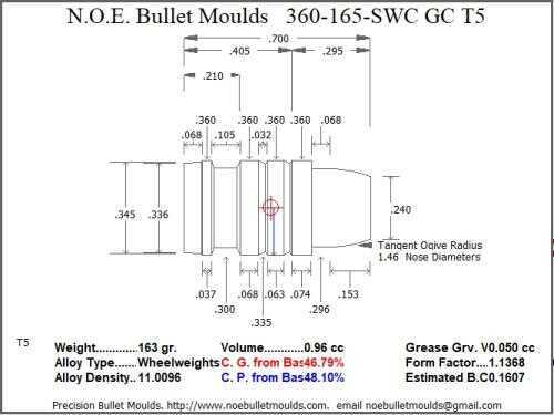 Bullet Mold 2 Cavity Aluminum .360 caliber GasCheck and Plain Base 165 Grains with Semiwadcutter profile type. hea