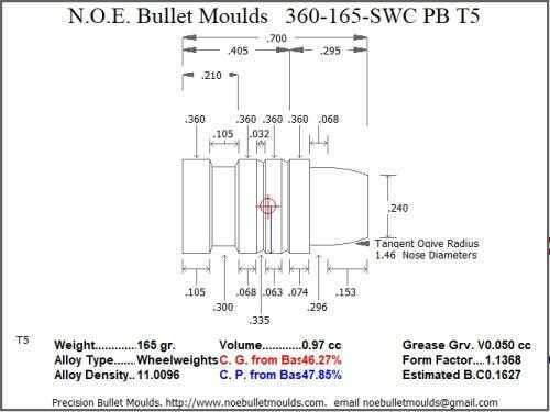 Bullet Mold 2 Cavity Aluminum .360 caliber Plain Base 165 Grains with Semiwadcutter profile type. heavier Semi-wad