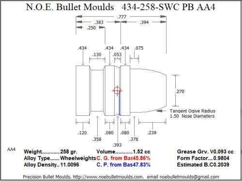 Bullet Mold 4 Cavity .434 caliber Plain Base 258gr-img-0