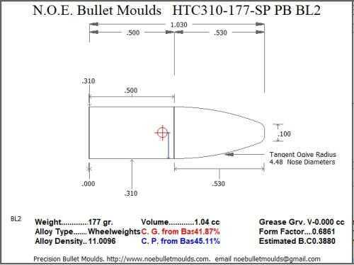 Bullet Mold 3 Cavity Aluminum .310 caliber Plain Base 177 Grains with Spire point profile type. Designed for Powder