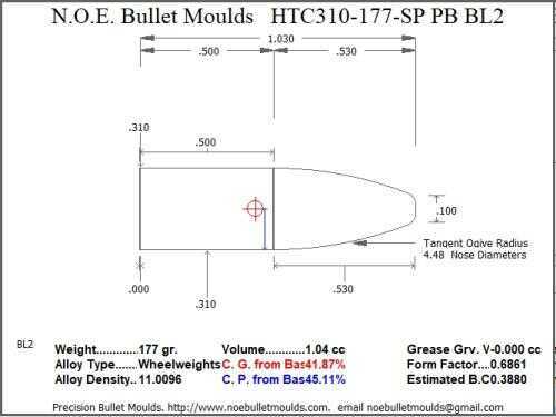 Bullet Mold 4 Cavity Aluminum .310 caliber Plain Base 177 Grains with Spire point profile type. Designed for Powder