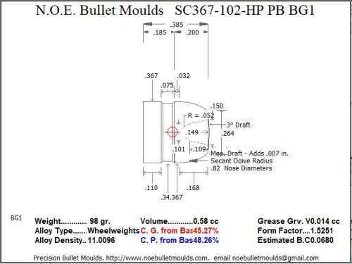 Bullet Mold 2 Cavity Aluminum .367 caliber Plain Base 102 Grains with Round/Flat nose profile type. These are wo