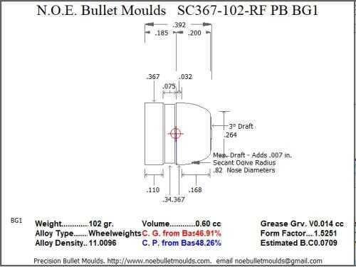 Bullet Mold 2 Cavity Aluminum .367 caliber Plain Base 102 Grains with Round/Flat nose profile type. These are wo