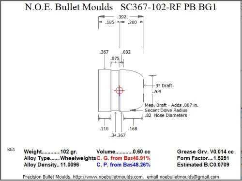 Bullet Mold 3 Cavity Aluminum .367 caliber Plain Base 102 Grains with Round/Flat nose profile type. These are wo