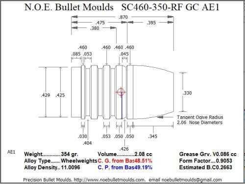 Bullet Mold 2 Cavity Aluminum .460 caliber Gas Check 350 Grains with Round/Flat nose profile type. These are wor