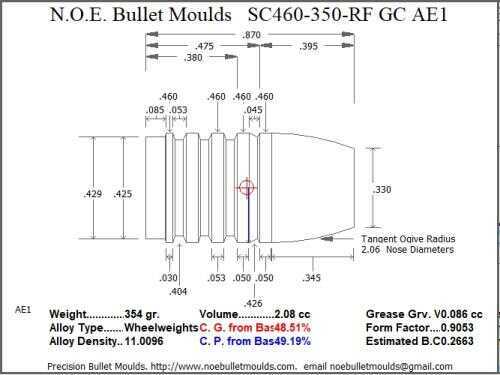Bullet Mold 3 Cavity Aluminum .460 caliber Gas Check 350 Grains with Round/Flat nose profile type. These are wor