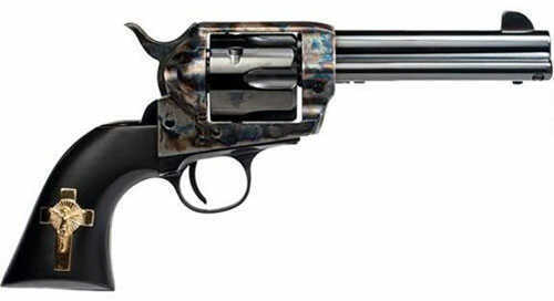 Cimarron Holy Smoker Single Action Revolver .45 Long Colt 4.75" Barrel 6 Rounds Fixed Sights Color Case Hardened Frame Checkered Walnut <span style="font-weight:bolder; ">Gold</span> Cross Inlay Blued Finish