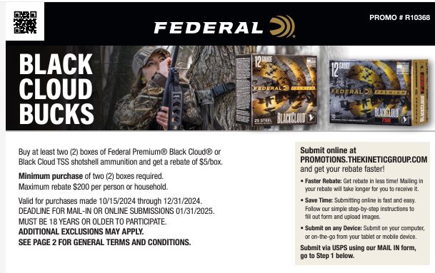 Image for news headline - Federal – Black Cloud Bucks Rebate
