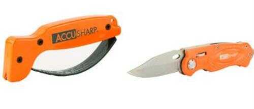 AccuSharp Model 043C Folding Knife Orange Aluminum Grip Stainless Steel Blade Includes SharpNEasy Tool Sharpener