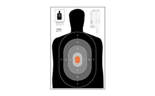 Action <span style="font-weight:bolder; ">Target</span> B-27E Pros Shaded Scoring Rings Starting Outside And Going Dark To Light With Bright Orange Cente