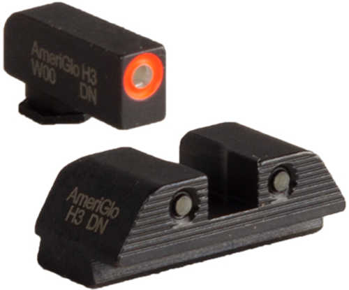 AmeriGlo Trooper Sight Fits Glock Gen5 17 19 Green Tritium with Orange Outline Front Black Serrated Rear