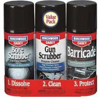 Birchwood Casey 1-2-3 Aerosol Value Pack Three - 10oz Can Bore Scrubber Gun Barricade 33309