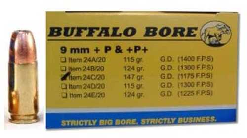 9mm Luger 20 Rounds Ammunition Buffalo Bore 147 Grain Hollow Point