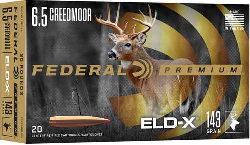 Federal P65CRDELDX1 ELD-X Premium 6.5 Creedmoor 143 Gr Extremely Low Drag-Expanding (ELD-X) 20 Per Box/ 10 Cs