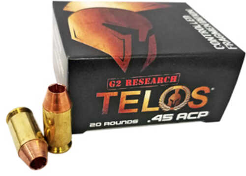 G2 Research Telos 45ACP 160 Grain Lead Free Copper 20 Round Box California Certified Nonlead Ammunition G00629