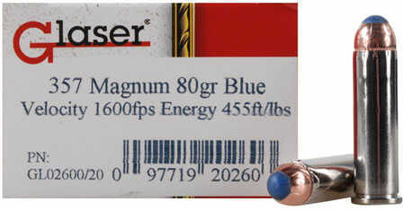 357 Magnum 20 Rounds Ammunition Glaser 80 Grain Hollow Point