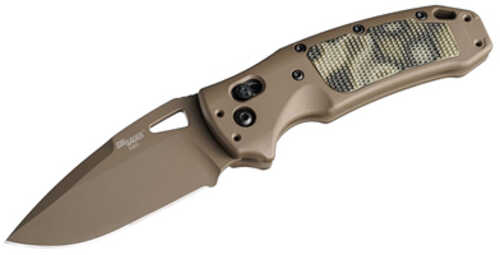 Click to see larger image. Hogue K320 AXG Sig Sauer P320 Firearm Match Folding Knife CPM-S30V Cerakote Finish Flat Dark Earth Plain Drop Point Edge
