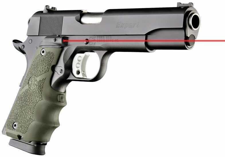 Hogue Grips Le Fits Colt Government OD Green with Finger Grooves Laser Enhanced 45081