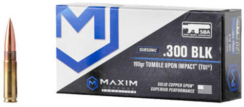 Maxim Defense Industries Sba Short Barrel Ammunition 300 Blackout 190 Grain Solid Copper Bullet Tui (tumble Upon Impact)
