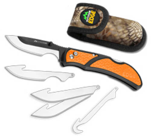 Outdoor Edge Razorcape Folding Knife Plain 3" Blades Black Oxide Finish 420j2 Stainless Steel Orange Handle Include