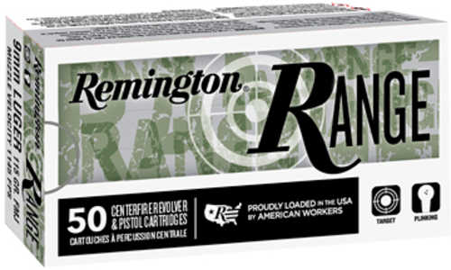 Remington Range <span style="font-weight:bolder; ">9mm</span> Luger 115 gr Full Metal Jacket (FMJ) Ammo 50 Round Box