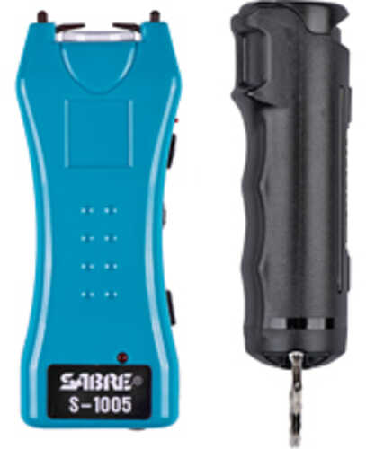 Sabre Stun Gun and Pepper Spray Package Turqouise Color w/ Built-in Flashlight Black Flip Top