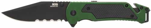 Sog Knives & Tools Escape Atk 2.0 Folding Knife 3.4" Drop Point Straight Edge Aluminum Handle Green Pvd Finish Aus 8 Con