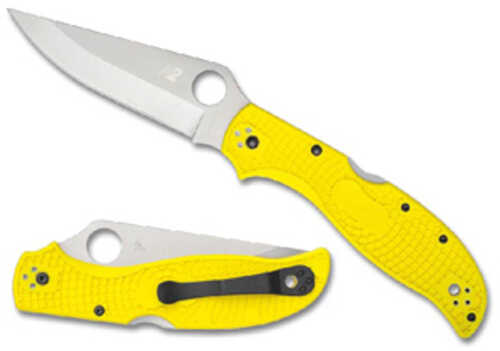 Spyderco Stretch 2 Lightweight Salt Folding Knife Plain Edge Yellow FRN Handle Satin Finish Silver 3.95" Blade Length H-