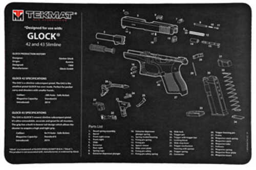 TekMat Pistol Mat For Glock 42/43 11"x17" Black Includes Small Microfiber TekTowel Packed In Tube R17-GLOCK-42-43