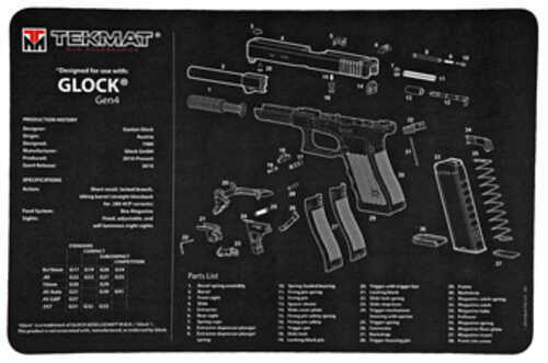 TekMat Pistol Mat For Glock Gen 4 11"x17" Black Includes Small Microfiber TekTowel Packed In Tube R17-GLOCK-G4