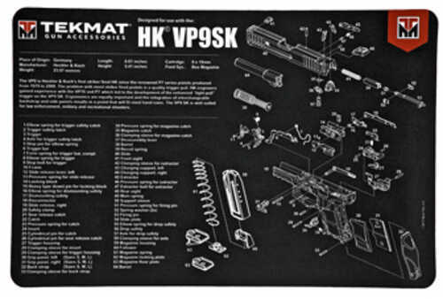 TekMat Pistol Mat For <span style="font-weight:bolder; ">Heckler</span> & Koch VP9SK 11"x17" Black Includes Small Microfiber TekTowel Packed In Tube R17-HK-VP9SK