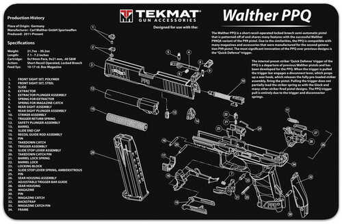 Tekmat Cleaning Mat Pistol Size 11"x17" For Walther Q4 Sf Black Tek-r17-wal-q4-sf