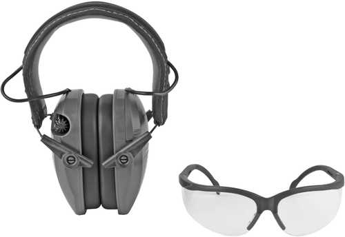 Walker's Razor Electronic Ear Protection Gray Color Includes Matching Clear Shooting Glasses GWP-RSEMSPSGL-GY