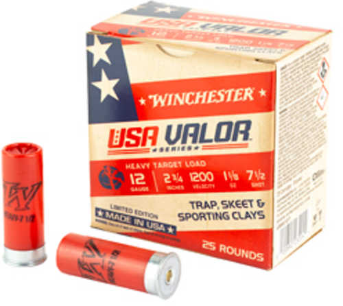 <span style="font-weight:bolder; ">Winchester</span> Ammunition USA <span style="font-weight:bolder; ">VALOR</span> 12 Gauge 2.75" #7.5 Shot Target 1 1/8 oz 1200 Velocity 25 Round Box USAV127