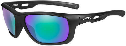 Wiley X Aspect Sunglasses Black Matte Frame Polarized Emerald Mirror Lens ACASP07
