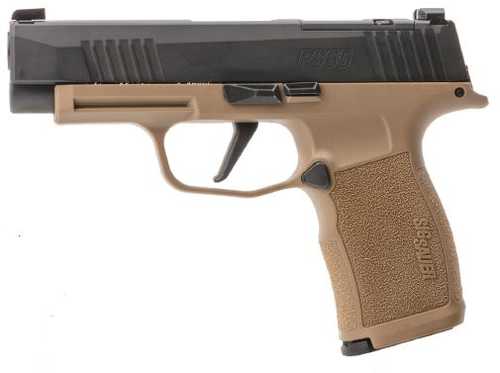 Sig Sauer P365 Series 9mm semi auto pistol, 3.7 in barrel, 12 rd capacity, coyote tan polymer finish