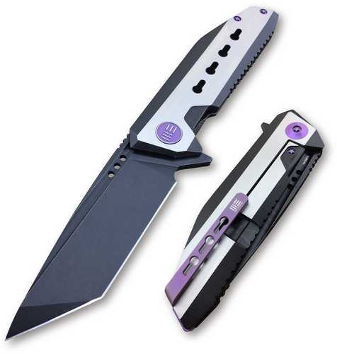 WE Knife Folder Tanto White/Black Handle 3.62" Black Blade 8.66" Length