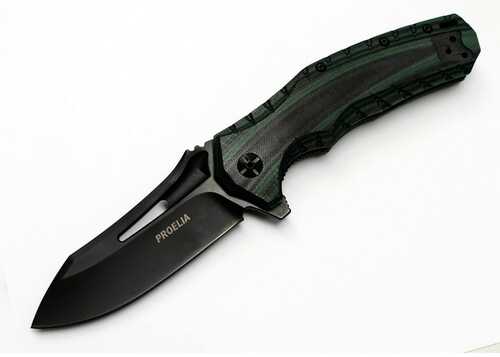 Proelia TX020 Folder 4in Black Drop Blade Green/Black G-10