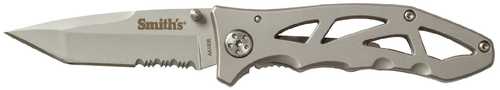Smiths Products 51009 Caprella 2.95" Folding Drop Point Part Serrated Bead Blasted 400 SS Blade/Silver Skeletonized Stai