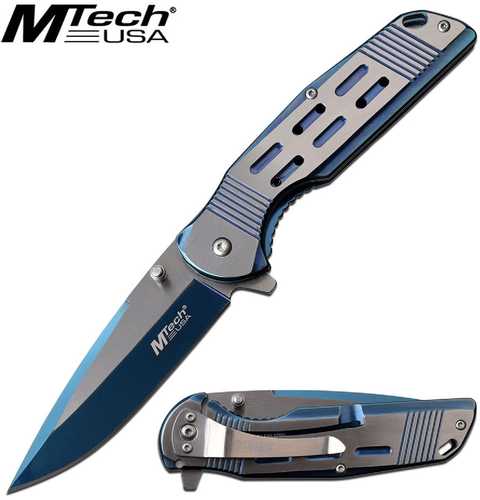 MTech USA Assisted 3.5 in Blade Blue Stainless Handle