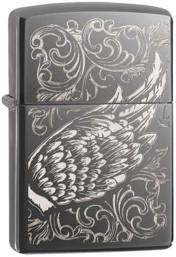 Zippo Black Ice Filigree Flame and Wing Design Lighter