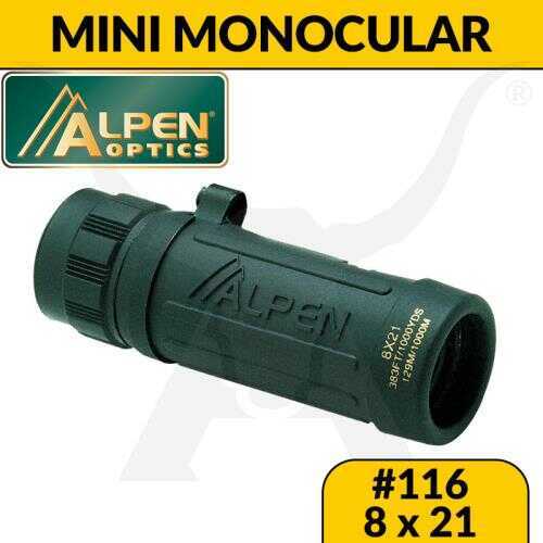 Alpen Outdoor Corp 8x21 Monocular Roof Prism Coated Lens Neck Strap Md: AP116