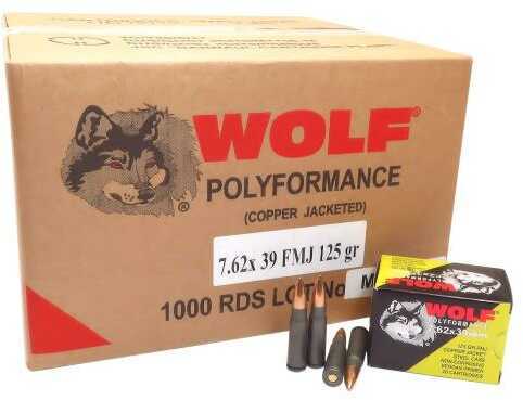 7.62X39mm 1000 Rounds Ammunition Wolf Performance Ammo 125 Grain FMJ Copper Jacket