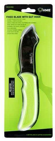 HME Products HMEKNFBGH Fixed Blade 3.5" 420HC Stainless Steel Black Oxide Gut Hook Thermoplastic Rubber Green