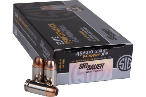 Click to see larger image. 45 ACP 50 Rounds Ammunition Sig Sauer 230 Grain Jacketed Hollow Point